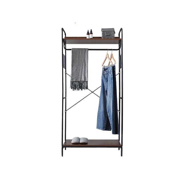 (As-is) Sophie Open Wardrobe with 2 Shelves - Walnut - 0