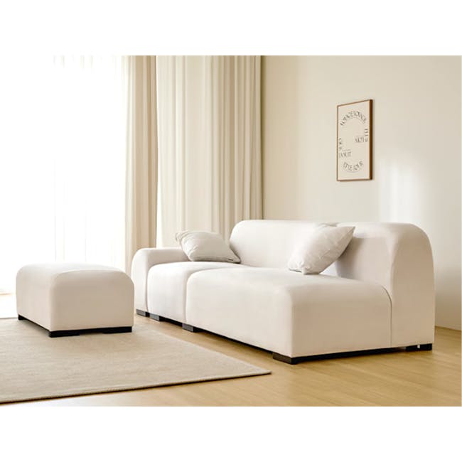 Sono 4 Seater Chaise Sofa - Ivory (Pet Friendly) - 2 - White modern sofa, minimalist decor, light beige color, soft