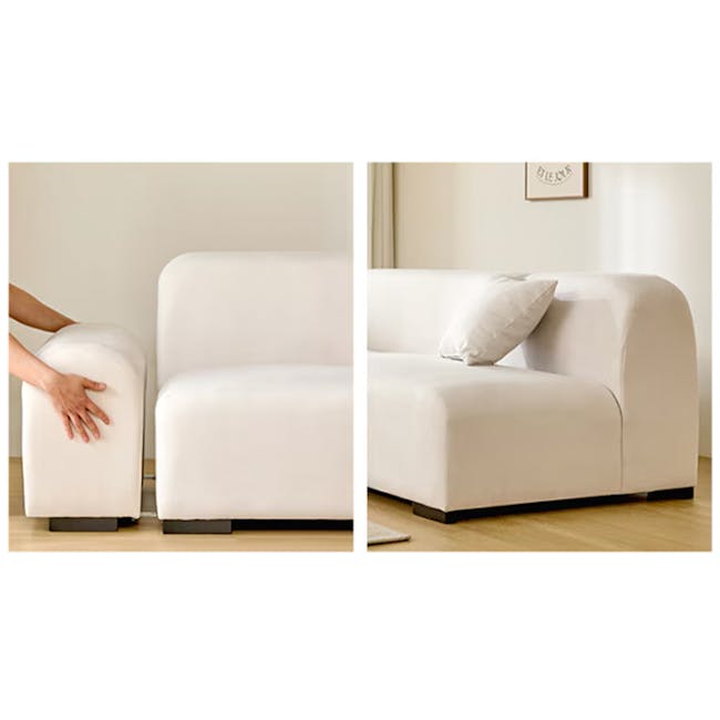 Sono 4 Seater Chaise Sofa - Ivory (Pet Friendly) - 15 - White sofa, minimalist design, cushioned armrest, soft upholstery