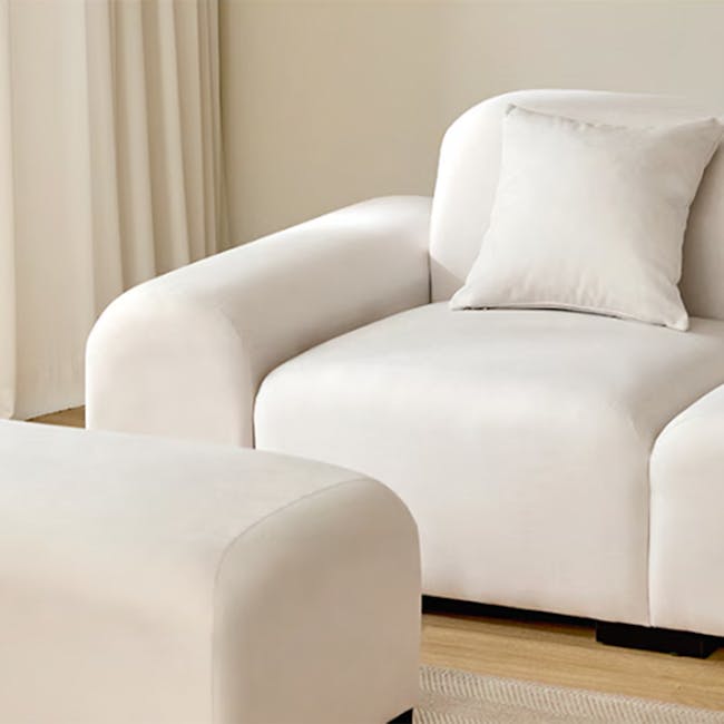 Sono 4 Seater Chaise Sofa - Ivory (Pet Friendly) - 12 - White sofa, minimalist design, soft lighting, neutral color palette