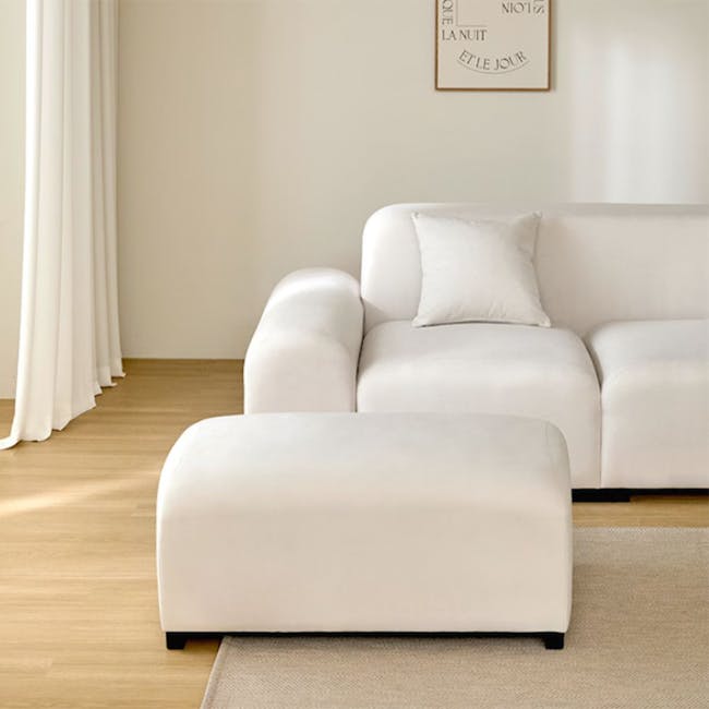 Sono 4 Seater Chaise Sofa - Ivory (Pet Friendly) - 8 - White sofa, minimalist decor, light wooden floor, soft natural light