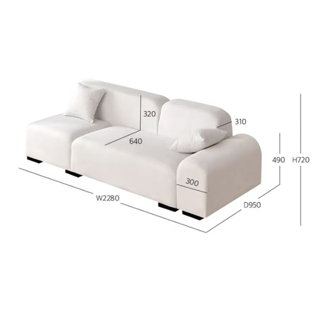 Sono 4 Seater Chaise Sofa - Ivory (Pet Friendly) - 20 - Modern white sectional sofa, 300mm seat height, 320mm depth, 640mm