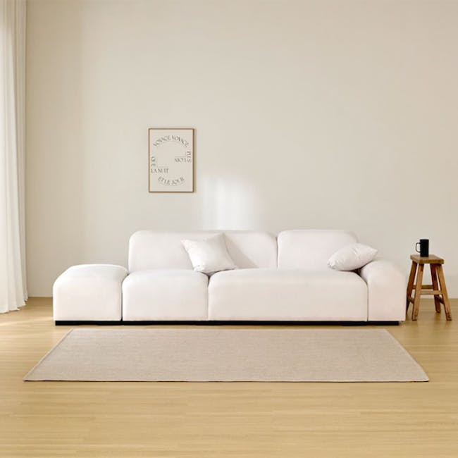 Sono 4 Seater Chaise Sofa - Ivory (Pet Friendly) - 7 - White modern sofa, minimalist decor, light beige rug, light wooden