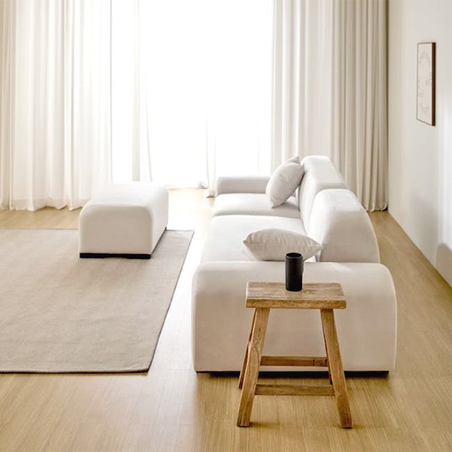 Sono 4 Seater Chaise Sofa - Ivory (Pet Friendly) - 19 - White modern living room with minimalist design, light wooden