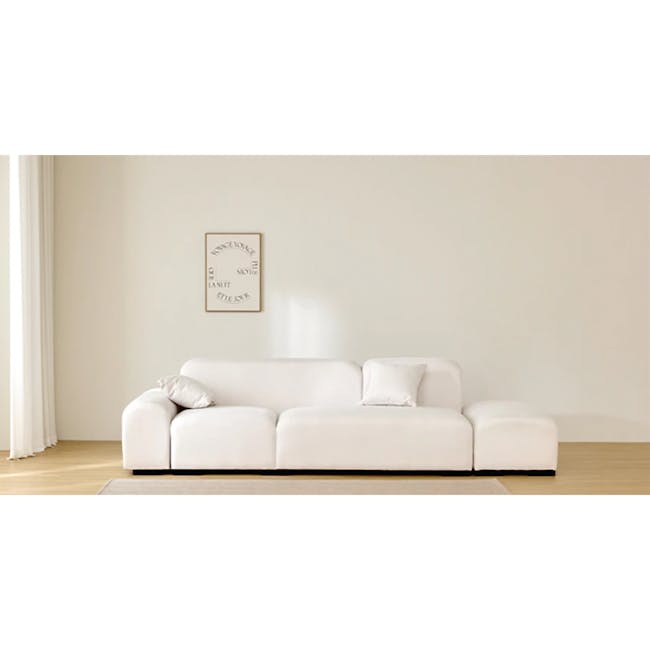 Sono 4 Seater Chaise Sofa - Ivory (Pet Friendly) - 18 - Minimalist living room, modern sofa, white leather couch, clean