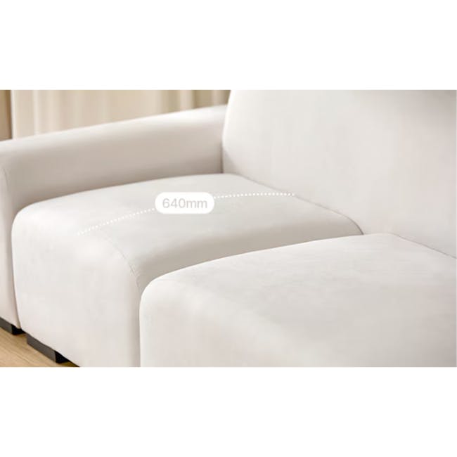 Sono 4 Seater Chaise Sofa - Ivory (Pet Friendly) - 16 - White upholstered sofa, 640mm seat cushion, minimalist design, soft