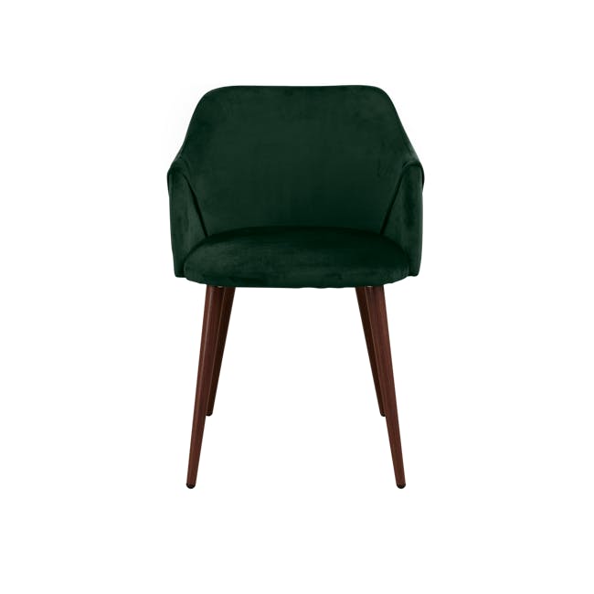 Lydia Dining Armchair - Walnut, Pine Green (Velvet) - 5 - Green upholstered chair, dark green fabric, wooden legs