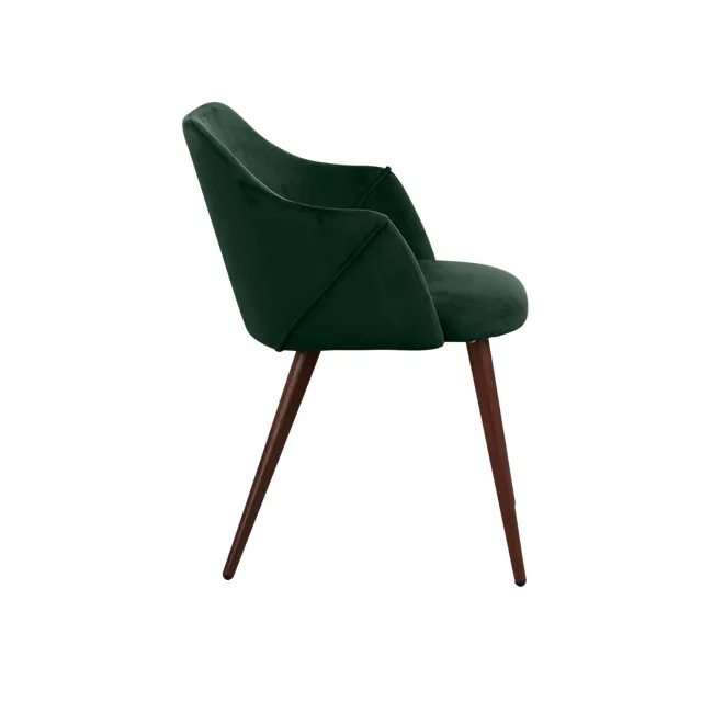 Lydia Dining Armchair - Walnut, Pine Green (Velvet) - 6 - Green upholstered chair, wooden legs, minimalist design, modern