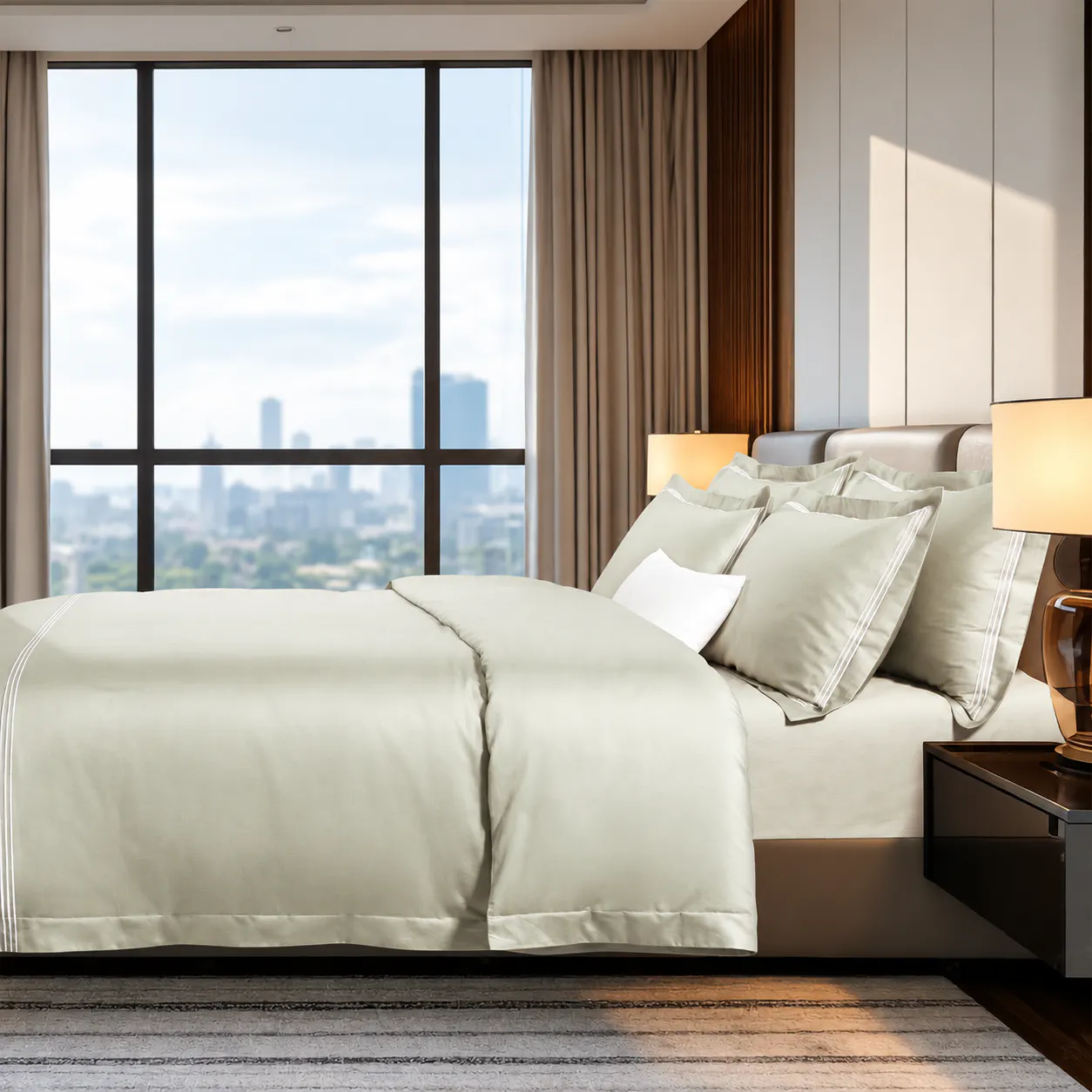 IE Maison Hotel Suite Premium Cotton Solid Bed Sheet Set with Embroidery - Ivory (4 Sizes)