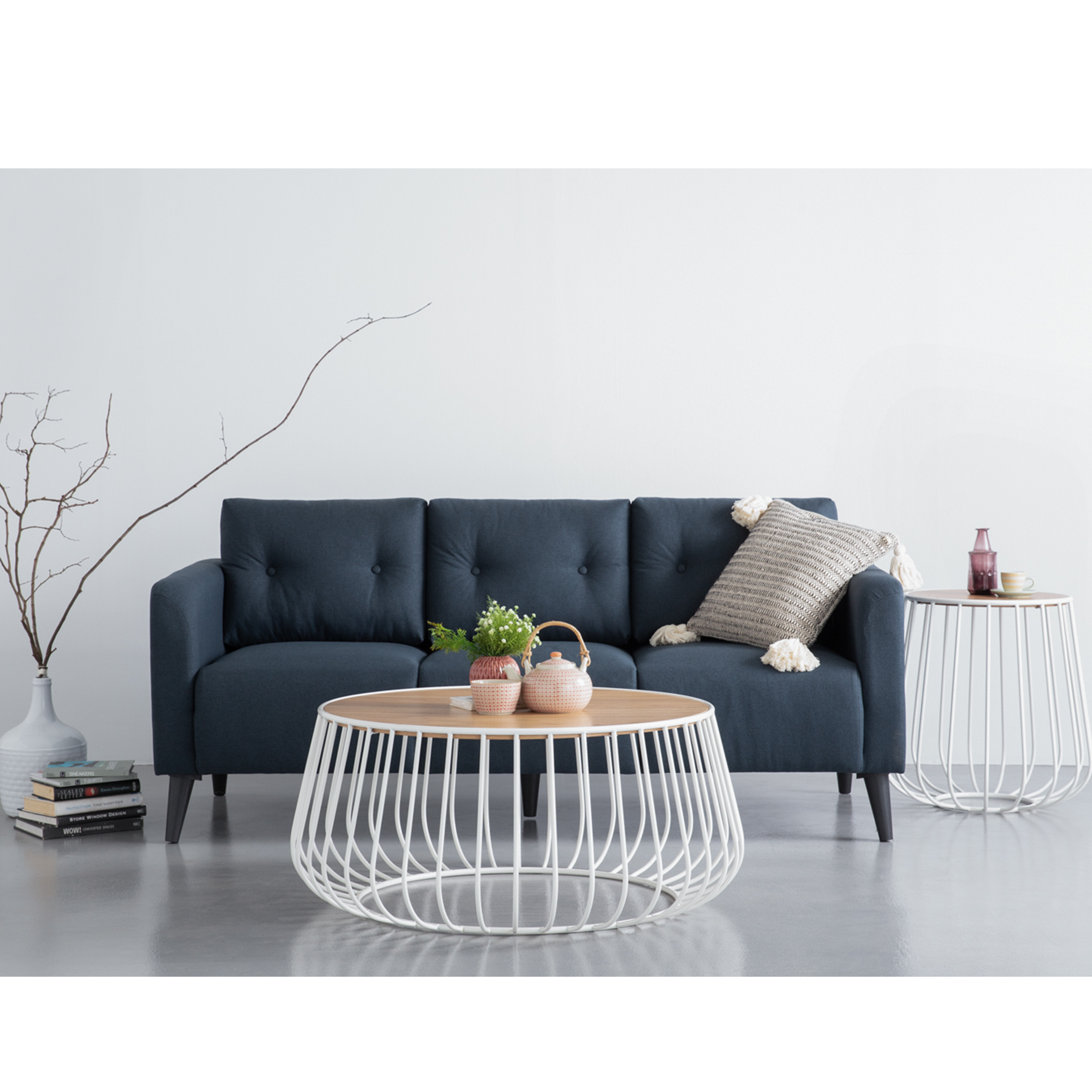 Round Side Table Natural, White, by HipVan HipVan