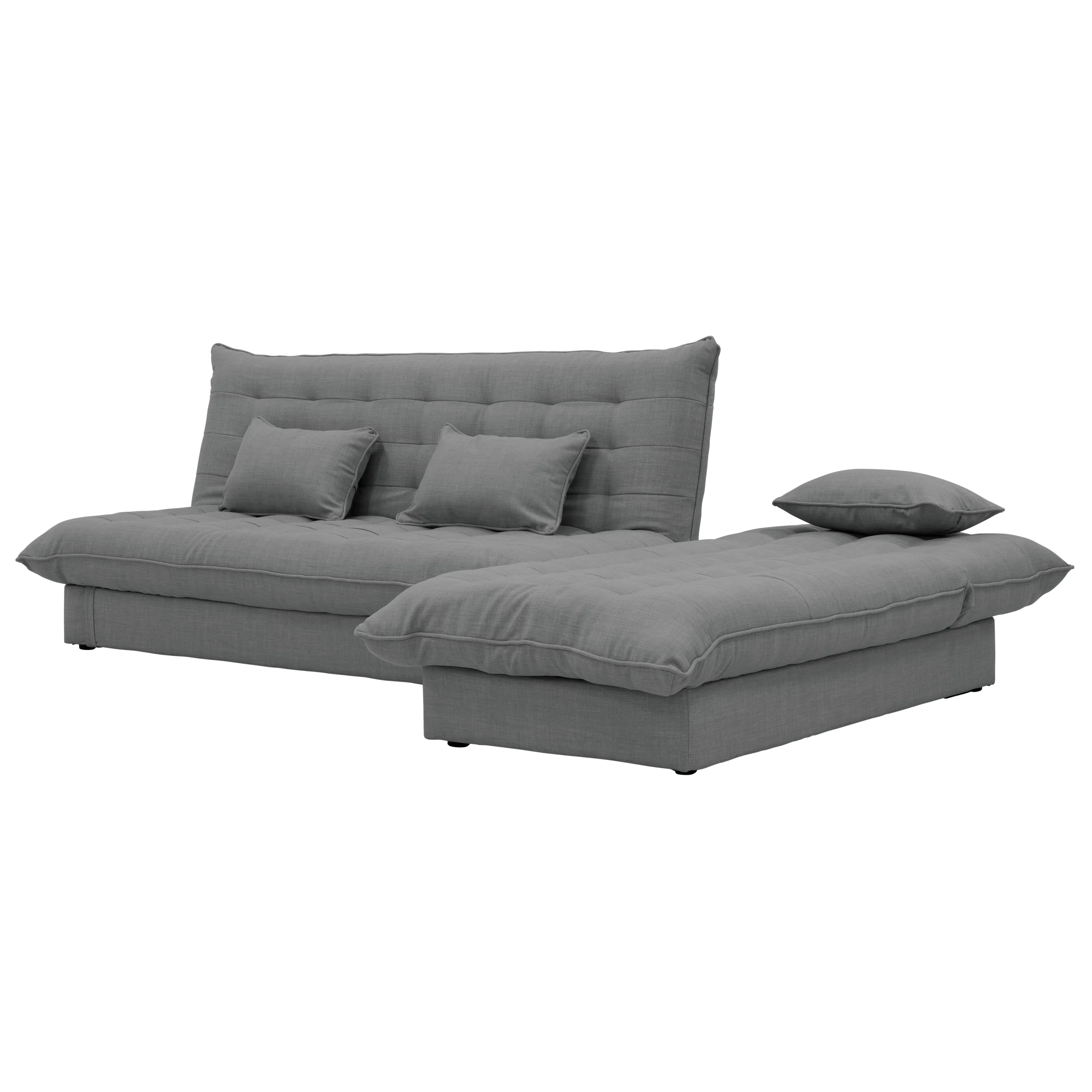Tessa L-Shaped Storage Sofa Bed - Pewter Grey (Eco Clean Fabric) - 12 - Modern gray sofa with tufted design, cushioned