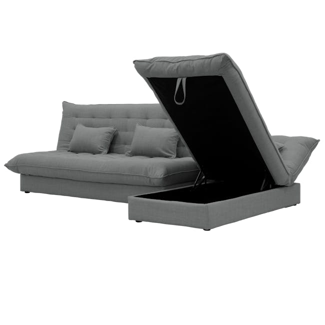 Tessa L-Shaped Storage Sofa Bed - Pewter Grey (Eco Clean Fabric) - 10 - Modern gray sofa with cushioned seats and backrest