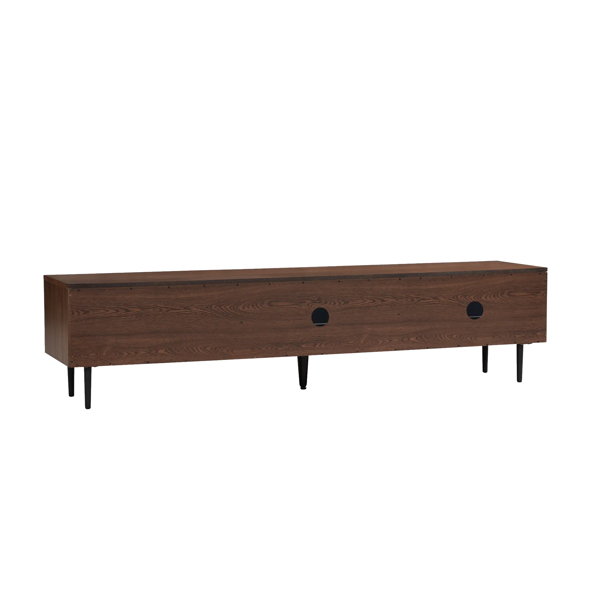 Herta TV Console 1.8m - Walnut - 10 - Wooden side table with dark finish, rectangular shape, four legs, black metal feet
