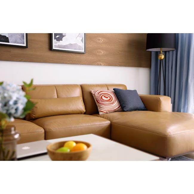 Colton L-Shaped Sofa - Tan (Genuine Cowhide + Faux Leather) - 3