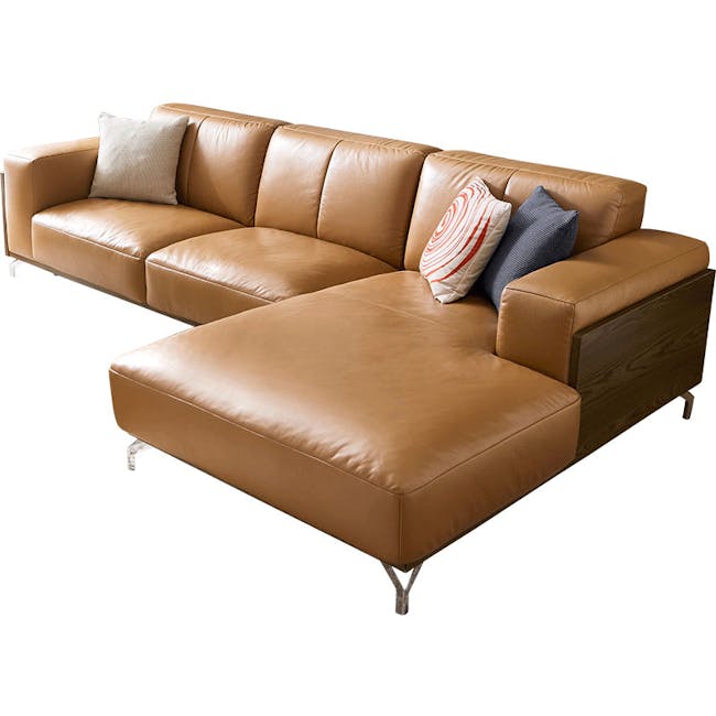 Colton L-Shaped Sofa - Tan (Genuine Cowhide + Faux Leather) - 17