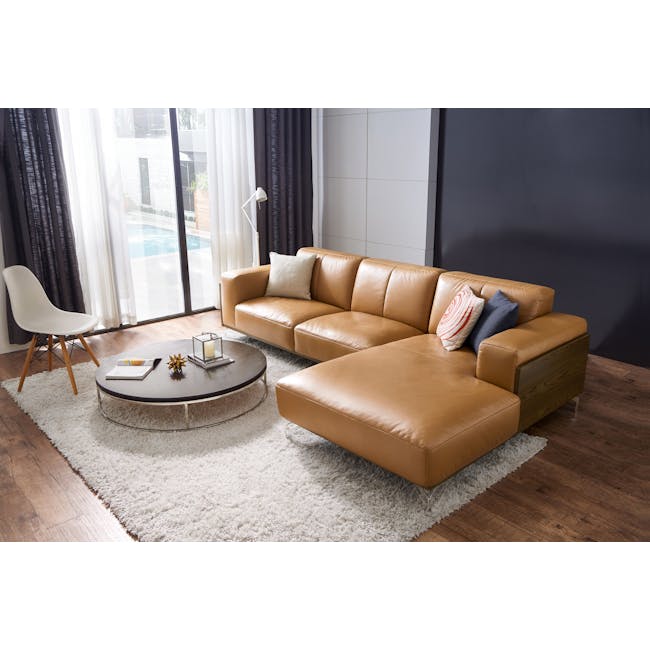 Colton L-Shaped Sofa - Tan (Genuine Cowhide + Faux Leather) - 1