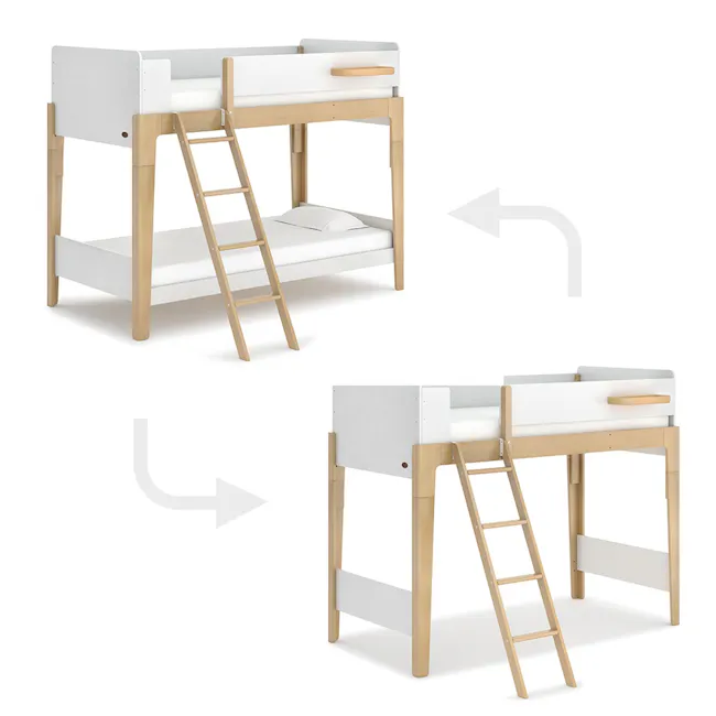 Natty Boori Single Loft Bed - Blueberry & Almond - 6 - Sleek design with integrated bunk beds, Wooden frame and white