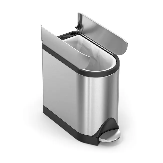 simplehuman Butterfly Step Bin - Brushed (2 Sizes) - 6 - Silver stainless steel trash can, sleek design, open lid, modern