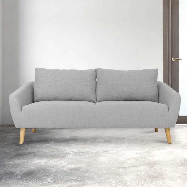 Hana 3 Seater Sofa - Light Grey - 8 - Modern gray sofa, minimalist design, light gray fabric, wooden legs, clean lines