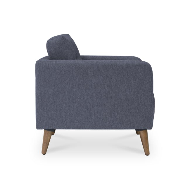 Bennett Armchair - Midnight - 3 - Grey upholstered sofa with wooden legs, minimalist design, textured fabric upholstery