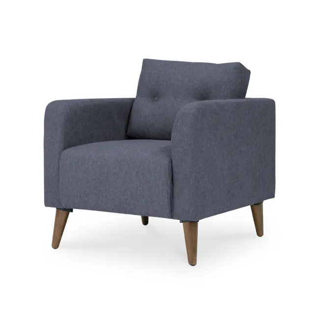 Bennett 2 Seater Sofa with Bennett Armchair - Midnight - 7 - Grey upholstered armchair, wooden legs, minimalist design