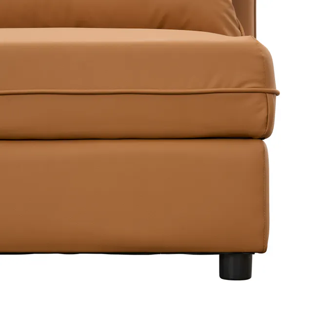 Cameron Corner Unit - Tan (Pet Friendly) - 4 - Brown leather sofa, smooth texture, high back, armrests, cushioned seat