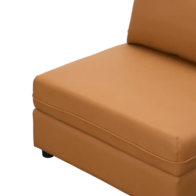 Cameron Corner Unit - Tan (Pet Friendly) - 9 - Brown leather sofa, minimalist design, smooth texture, soft cushions