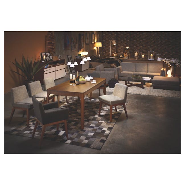 Clarkson Dining Table 2.2m with Tilda Cushioned Bench 1.7m and 2 Fabian Dining Chairs in Cocoa, Dolphin Grey - 17