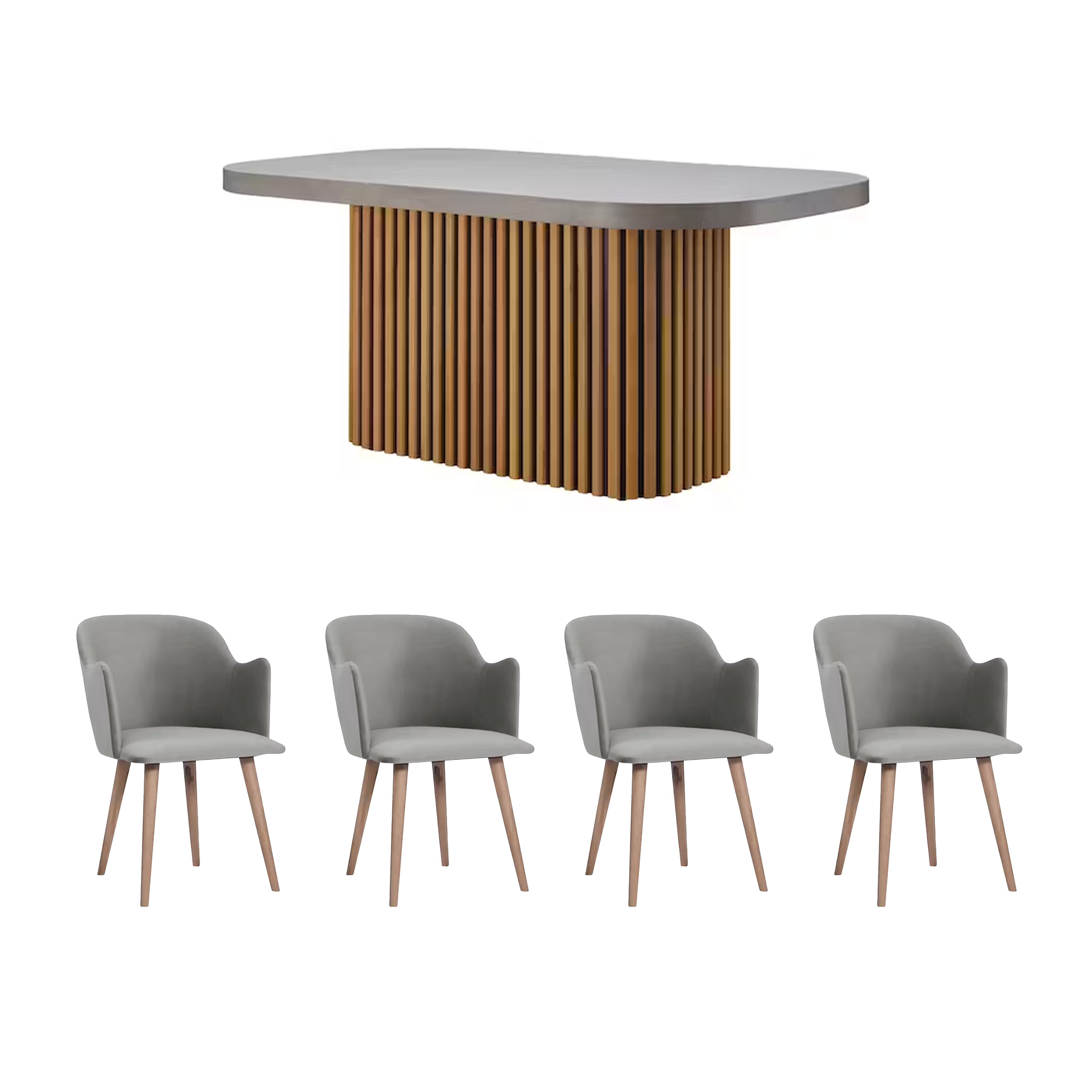 Ellie Concrete Dining Table 1.8m with 4 Anneli Dining Armchairs in Grey, Dining Sets by HipVan