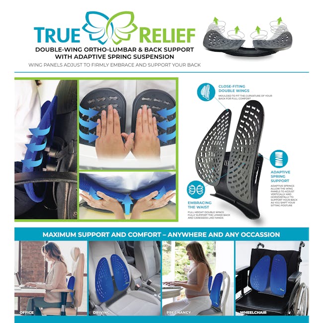 True Relief Double Wing Back & Lumbar Support - Calming Blue - 5