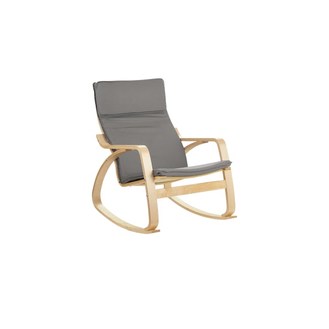 Mizuki Rocking Chair - Light Grey - 1 - Wooden lounge chair, light wood frame, gray cushion, modern design, minimalist