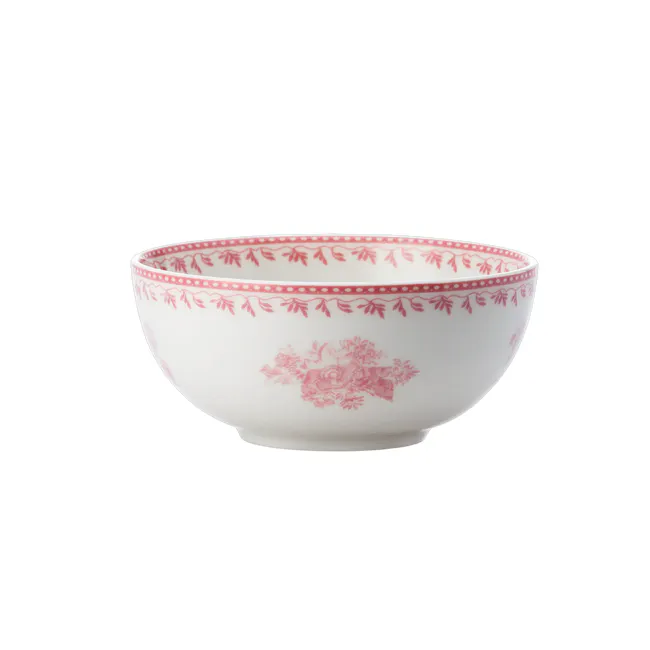 Luzerne Lancaster Garden Bowl - Grey - 5 - White ceramic bowl with red floral and leaf patterns, elegant design, traditional