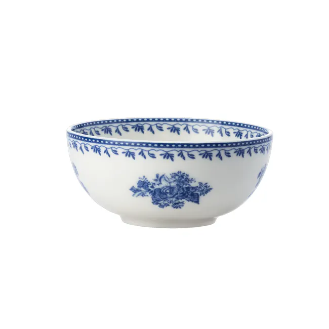 Luzerne Lancaster Garden Bowl - Grey - 3 - White ceramic bowl with blue floral and leaf patterns, traditional Chinese