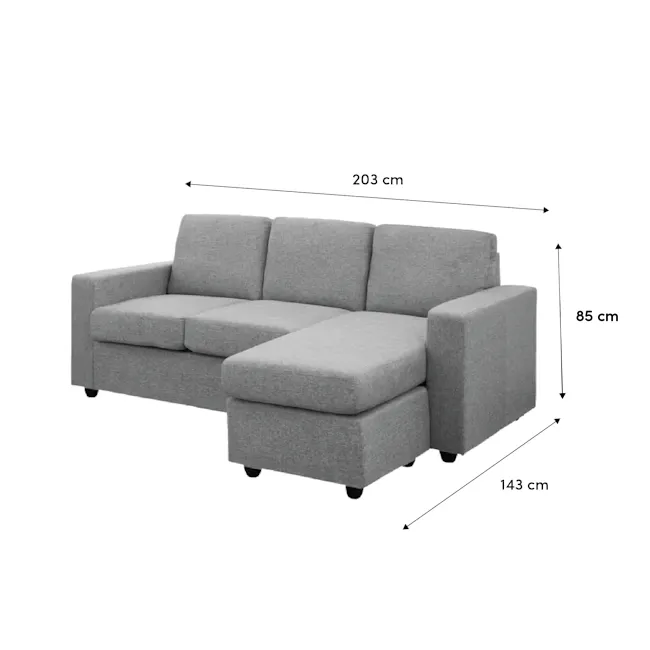 Hank L-Shaped Sofa - Orion - 7 - Grey upholstered sectional sofa, 203 cm in length, 85 cm in height, 143 cm in width, 4