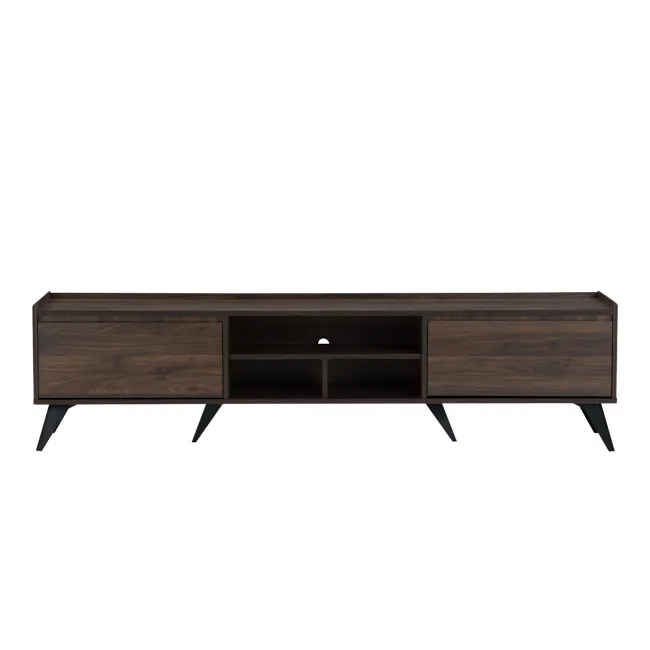 Maxton TV Console 1.8m - 1 - Wooden TV cabinet, minimalist design, dark wood finish, open shelving, sideboard, floating