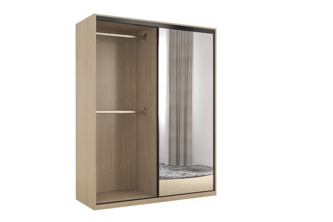 Lorren Sliding Door Wardrobe 1 with Mirror - Graphite Linen, Herringbone Oak - 5
