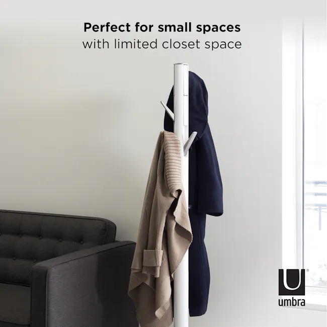 Flapper Coat Rack - White - 9 - Miniature wardrobe stand, compact closet organizer, perfect for small spaces, stylish decor