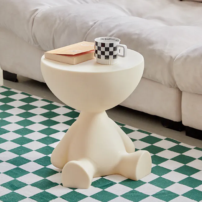 Zacky Buddy Side Table - White - 5 - White, modern, minimalist stool with a unique design, Coffee mug with a checkered