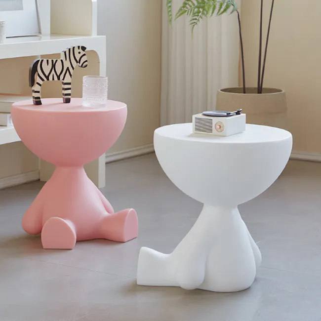 Zacky Buddy Side Table - White - 2 - Modern minimalist decor, abstract art pieces, colorful stools, whimsical zebra