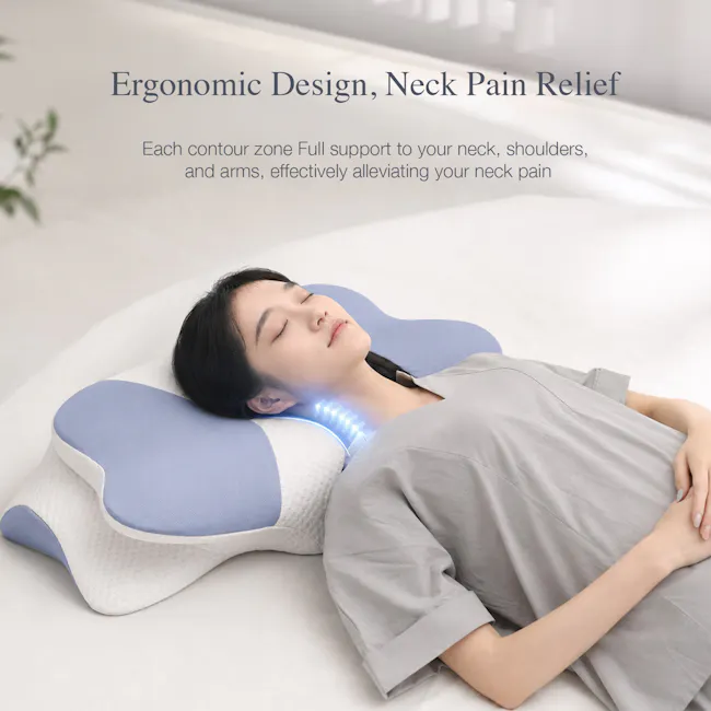 Bellami Plus Tech Series Arc-Butterfly Memory Foam Pillow Ergonomic Neck Support - White / Blue - 2