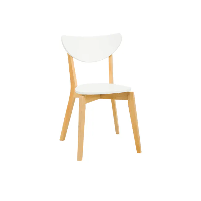 Harold Round Dining Table 1.05m with 4 Harold Dining Chairs in Natural, White - 10 - Modern minimalist chair, white cushion