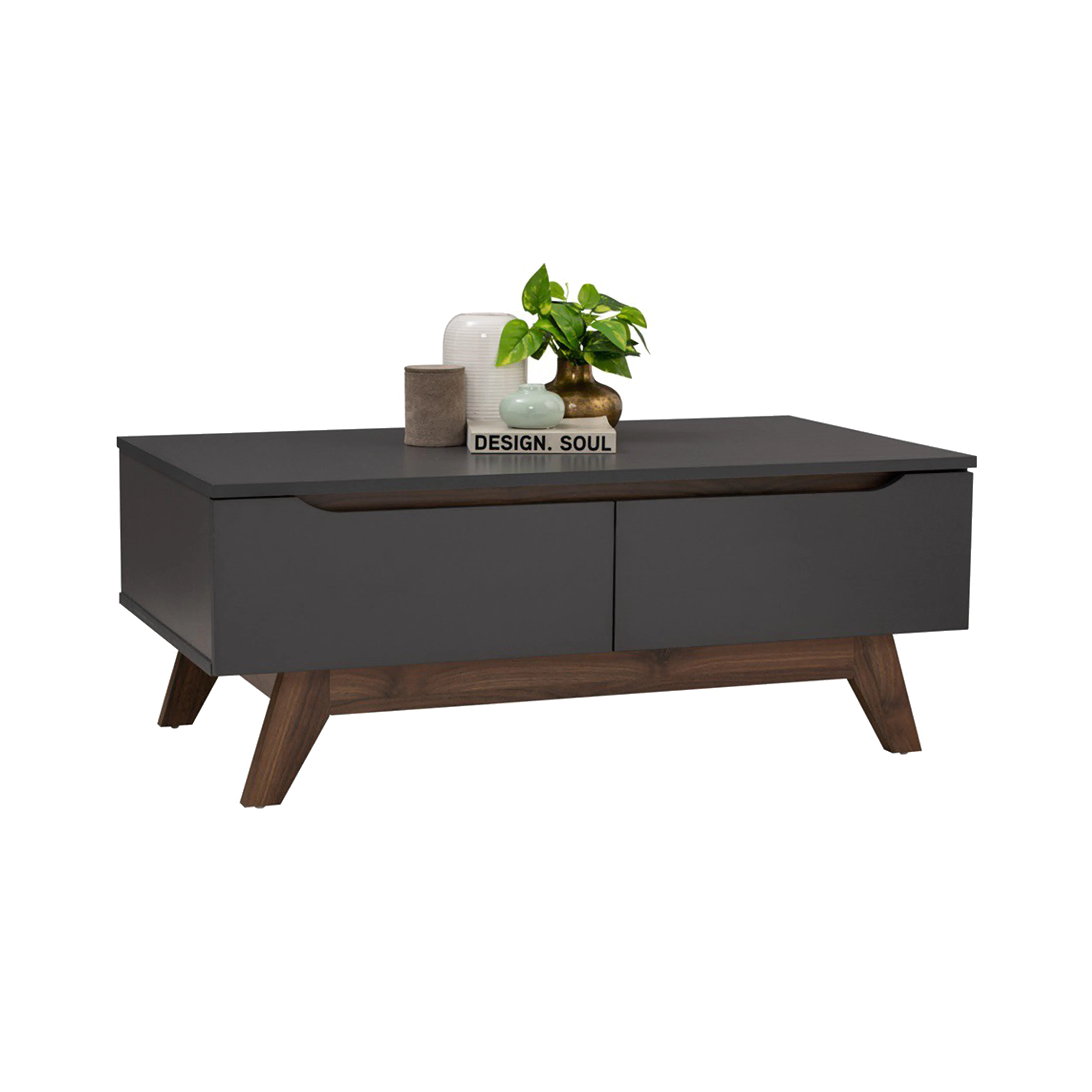 Miah Coffee Table - Walnut, Grey - 7
