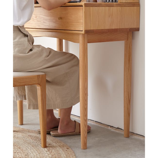 Zoie Dressing Table 0.55m - 14 - Wooden desk, beige pants, wooden chair, wooden floor, wooden legs, wooden stool, wooden