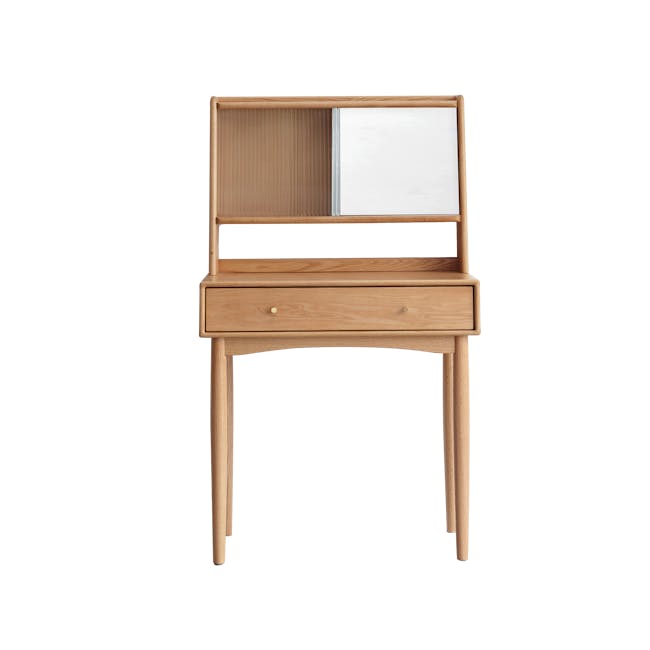 Zoie Dressing Table 0.55m - 1 - Wooden desk with drawers, minimalist design, light wood finish, horizontal slats, two