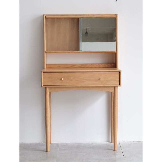 Zoie Dressing Table 0.55m - 8 - Light wooden dresser with two drawers, minimalist design, natural wood finish, horizontal