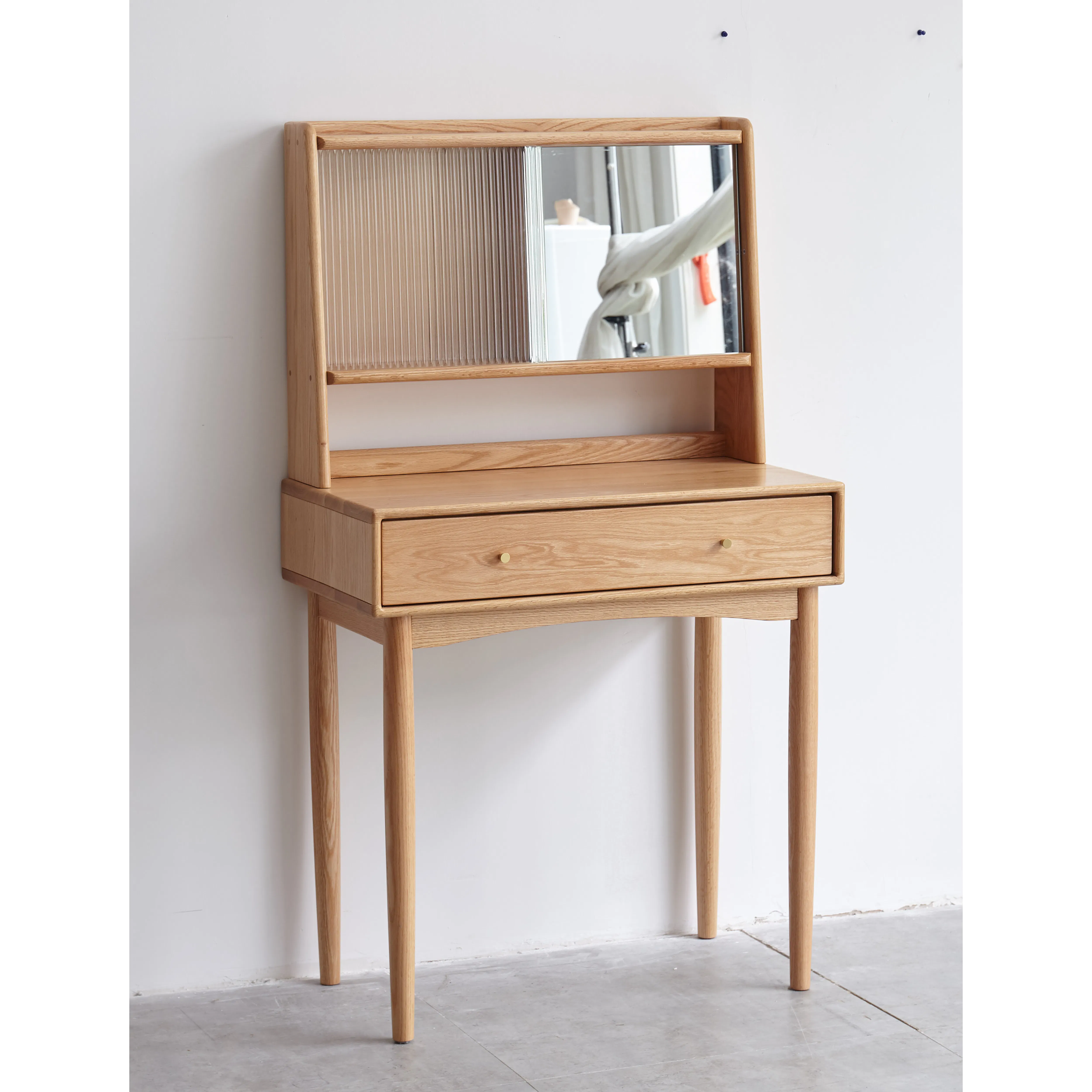 Zoie Dressing Table 0.55m - 9 - Light wooden vanity with integrated mirror, minimalist design, natural wood finish