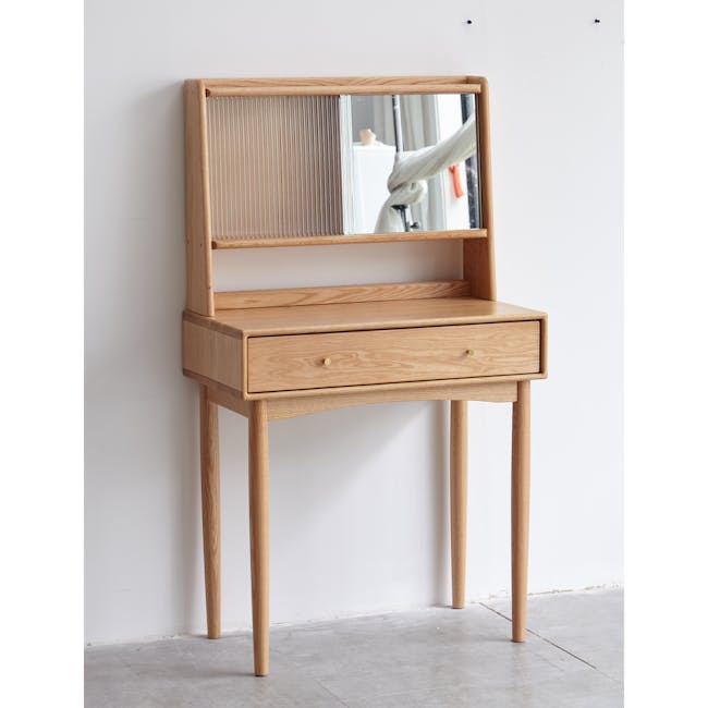 Zoie Dressing Table 0.55m - 9 - Light wooden vanity with integrated mirror, minimalist design, natural wood finish