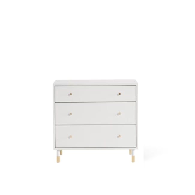 Lizzy 3 Drawer Chest 0.8m - White, Brass - 1 - White dresser with three drawers, minimalist design, wooden knobs