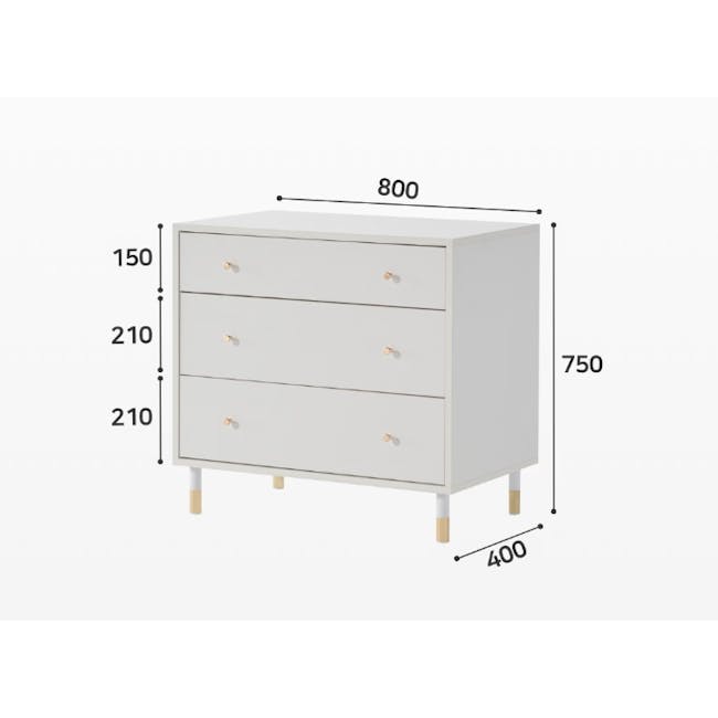 Lizzy 3 Drawer Chest 0.8m - White, Brass - 5 - White dresser with four drawers, 800mm height, 750mm width, 210mm depth