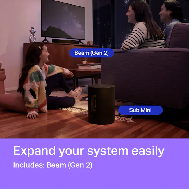 Sonos Sub Mini - Black - 6 - Multi-room audio system with Beam (Gen 2) and Sub Mini, Expandable home theater setup with